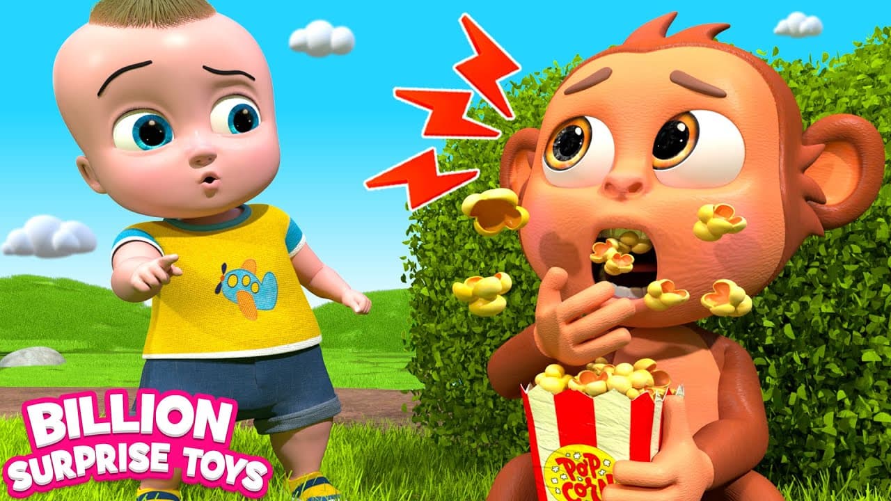 It’s a yummy popcorn day! But the naughty monkey came to steal it.