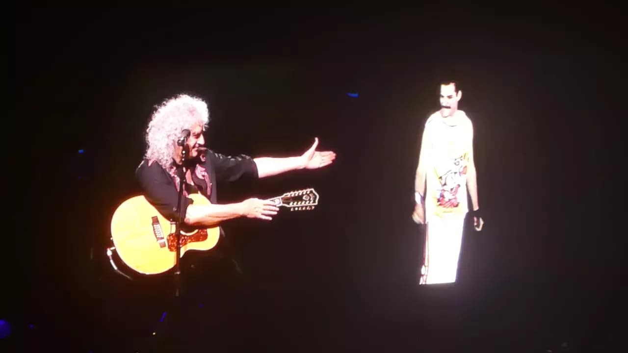 Queen- Brian May with Freddie Mercury video-  Love of My Life - LIVE Birmingham