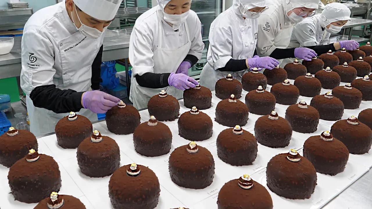 칼로리는 잊으세요~ 초콜릿폭탄! 대왕 페레로 초코케익 -정항우케익 / King Ferrero Chocolate Cake-Korean Food Factory
